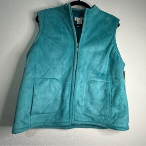 Evan Picone Teal Fleece Zip-Up Vest. Two front pockets. Sz L. NWT.